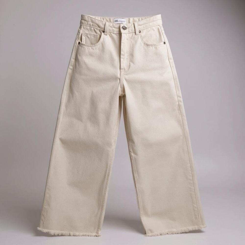 Zara Womens High waisted Wide Leg Jeans White 4